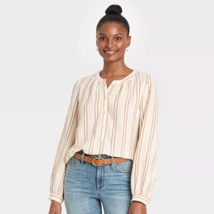 Women’s Striped Long Sleeve Half Placket Blouse
